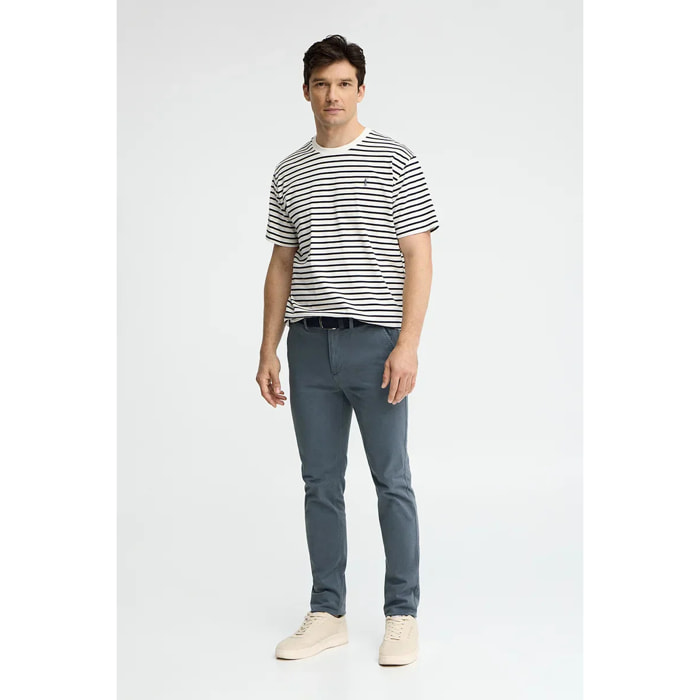 Polo a righe ecrù e blu marino fit ampio con logo Rigby Go