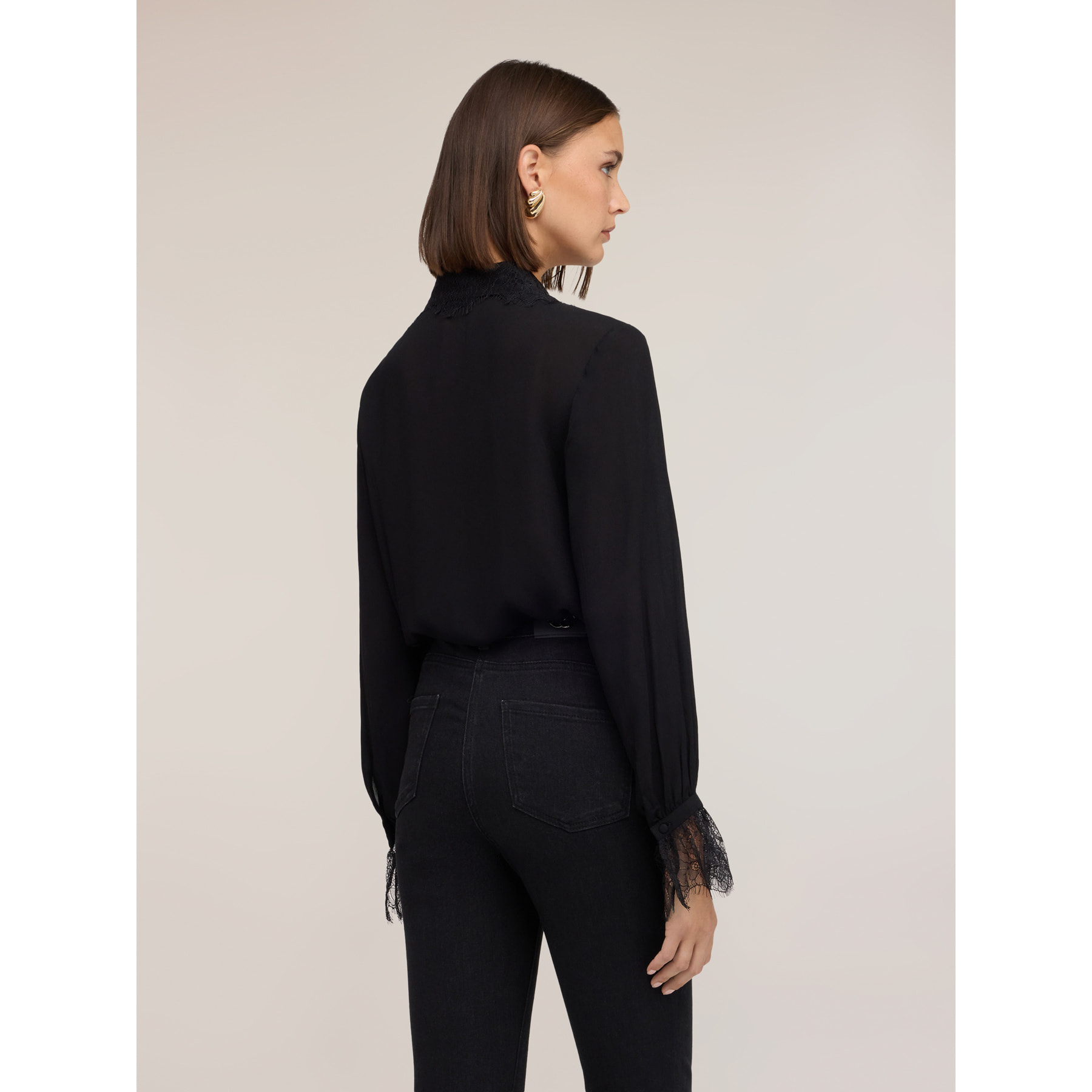 Motivi - Camisa de crepé de China con detalles de encaje - Negro