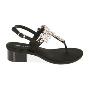 Sandalias planas de raso negras, tacón de 3,5 cm