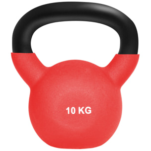 Kettlebell 10 Kg en métal large poignée antidérapante fond plat rouge noir