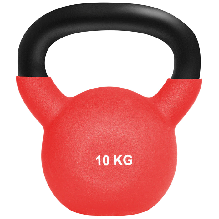 Kettlebell 10 Kg en métal large poignée antidérapante fond plat rouge noir