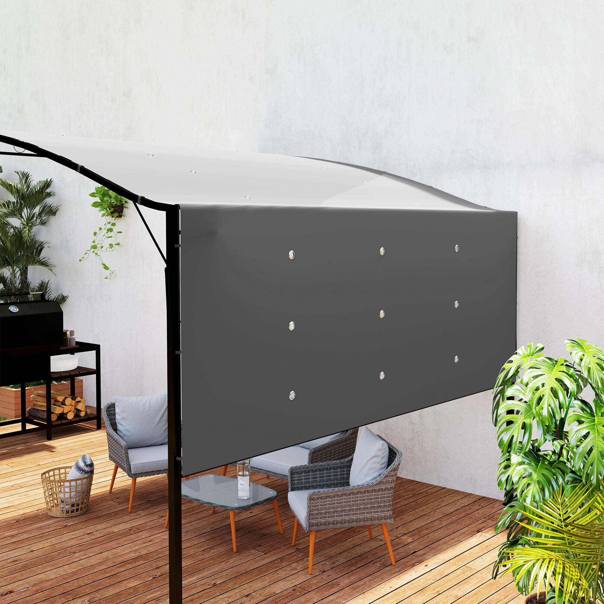 Pergola tonnelle de jardin avec auvent réglable métal époxy polyester haute densité anthracite