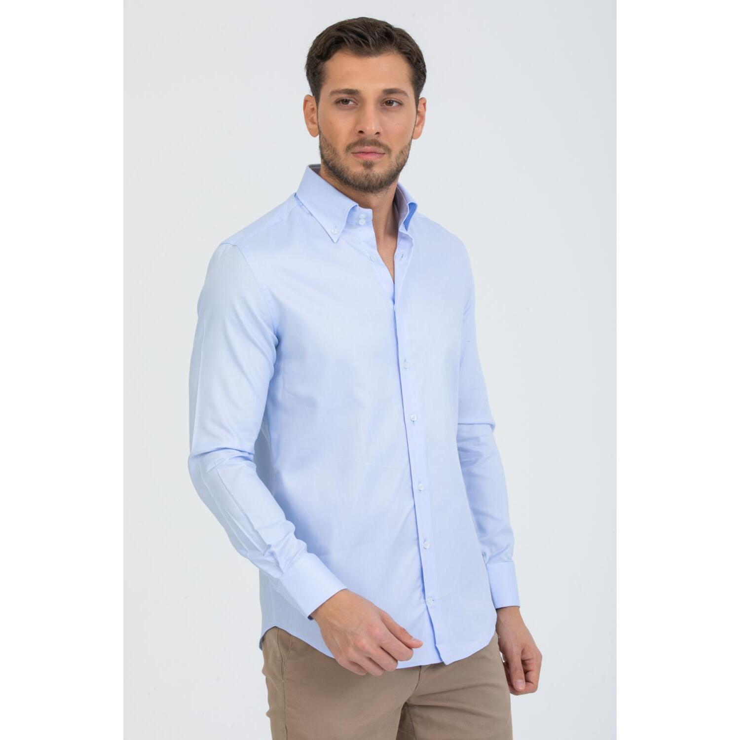Camicia Uomo 2 Bottoni Button Down Slim Oxford unito Celeste