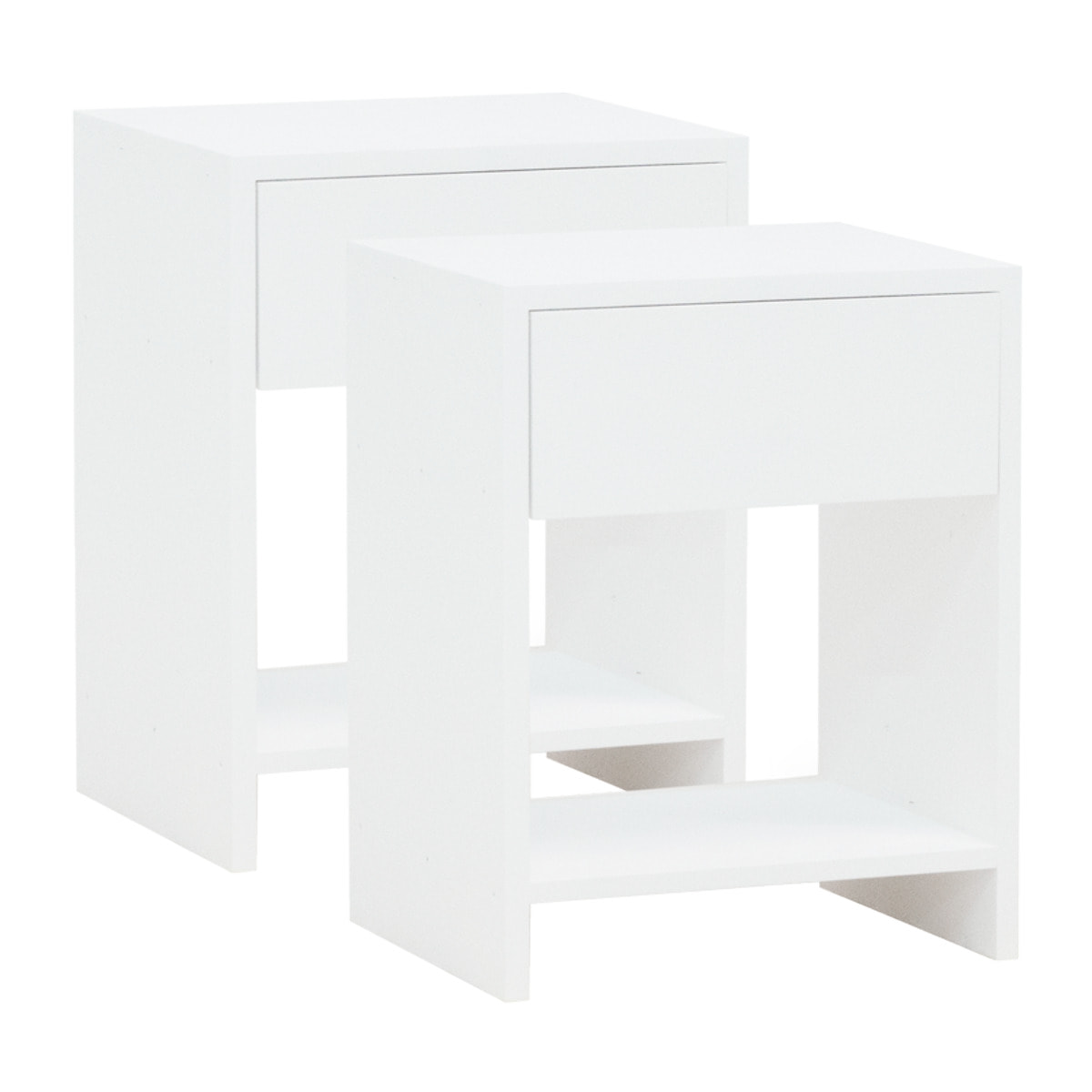 Pack de 2 mesitas de madera maciza con un cajón en tono blanco de varias medidas
