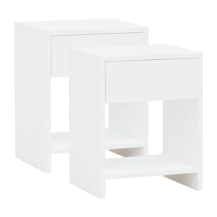 Pack de 2 mesitas de madera maciza con un cajón en tono blanco de varias medidas