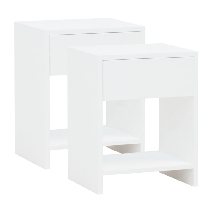Pack de 2 mesitas de madera maciza con un cajón en tono blanco de varias medidas