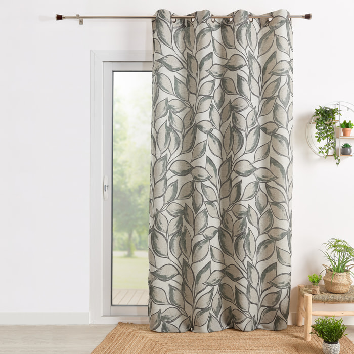 Rideau poly-lin imprimé feuilles aquarelle - Vert