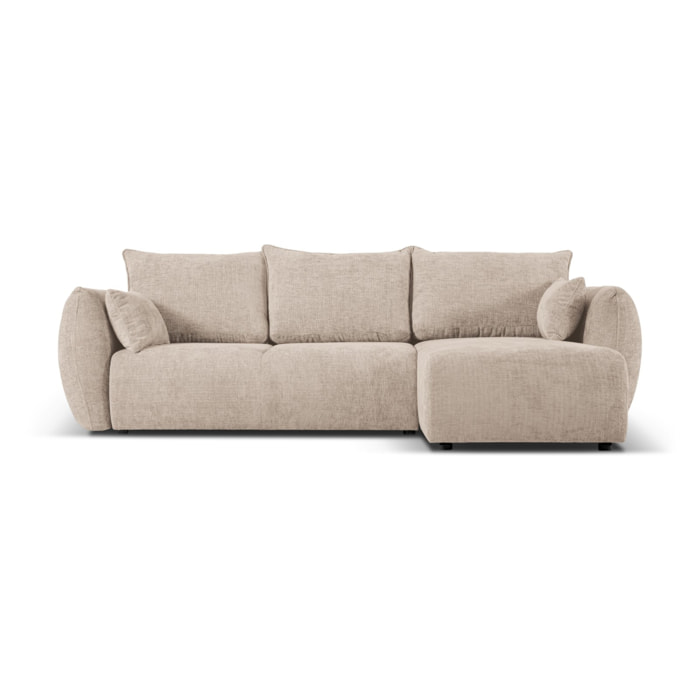 Canapé d'angle droit convertible avec coffre de rangement "Matera" 4 places en chenille beige