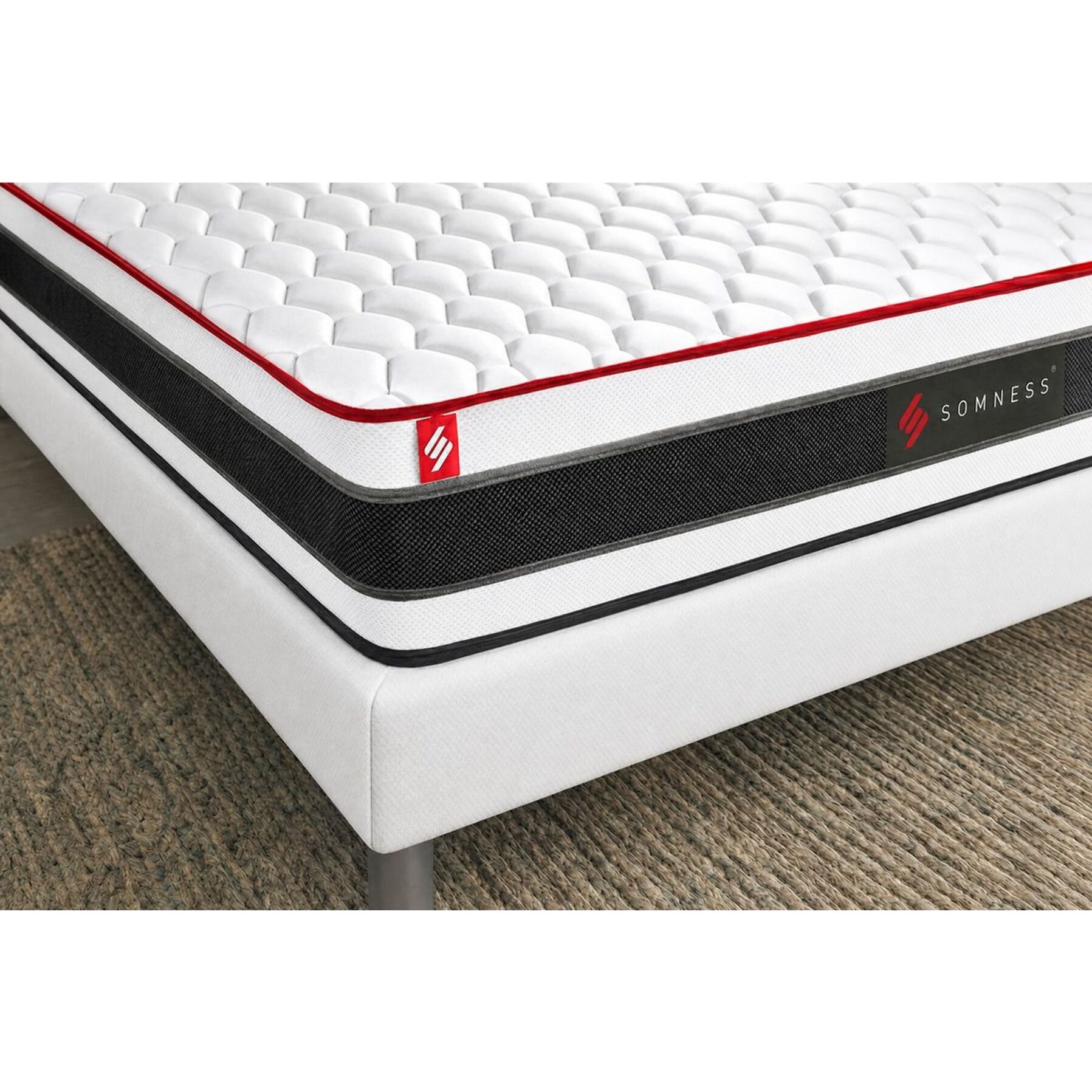 Ensemble - Matelas Ressorts ensachés et mémoire de forme 22cm d'épaisseur - 3 zones de confort - Confort ferme - Sommier tapissier en kit - 2 places
