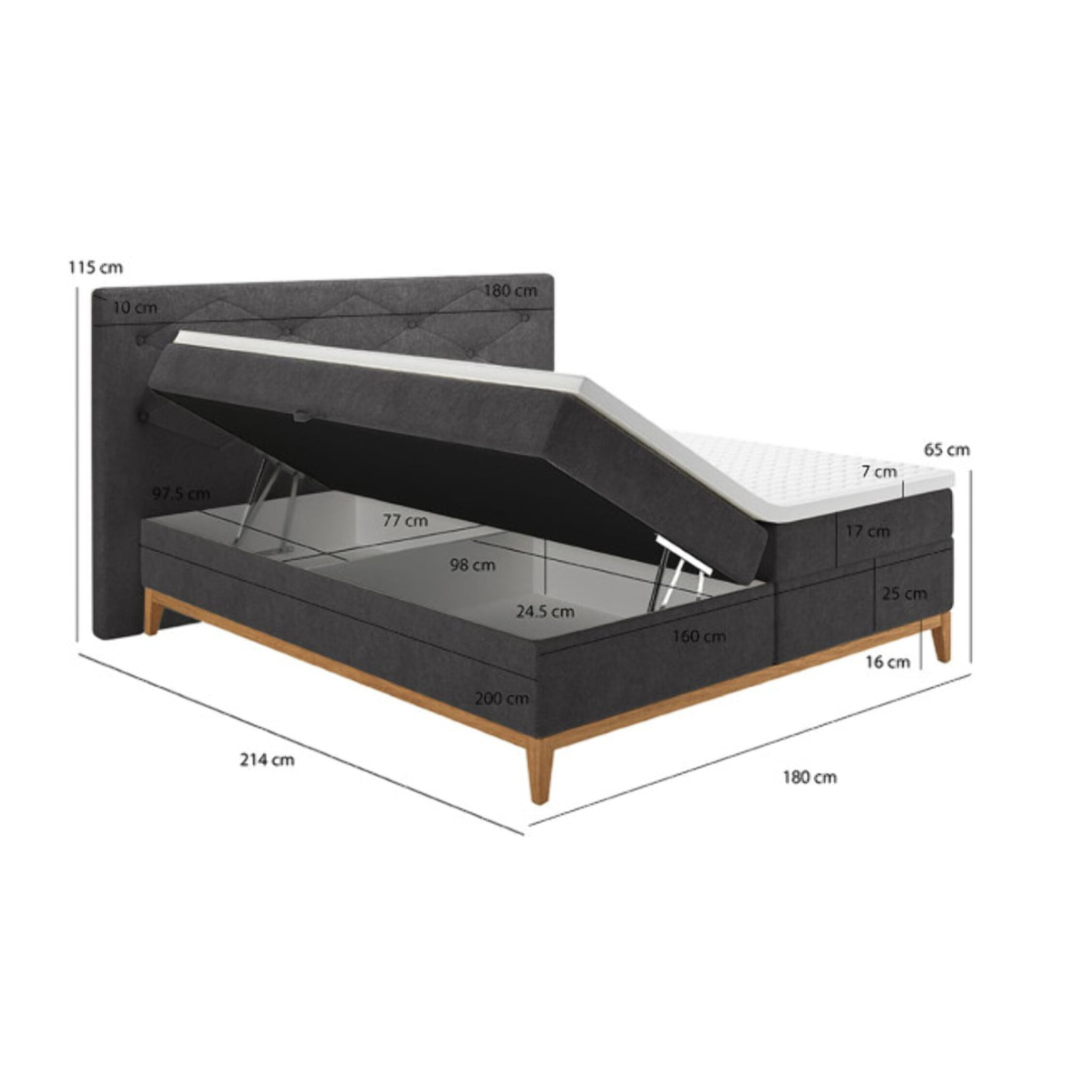 Lit boxspring complet avec 2 coffres 160x200cm - LAUSANNE