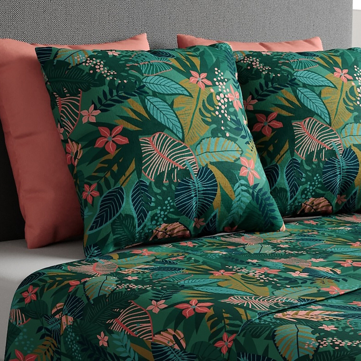 Parure de draps 100% coton imprimé - zania - fougère