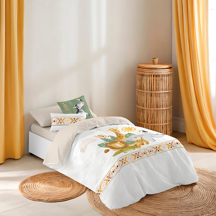 Naturals - Funda Nórdica Estampada - Infantil - 100% Algodón - Incluye 1 Funda de Almohada - Safari