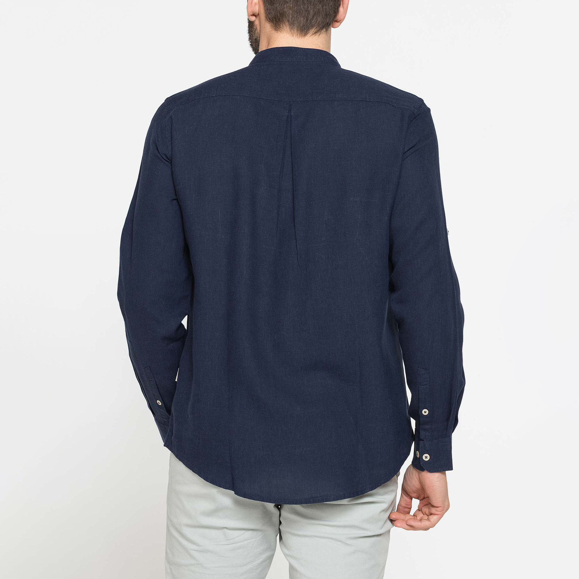 CAMICIA COREANA IN MISTO LINO E LYOCELL A TINTA UNITA