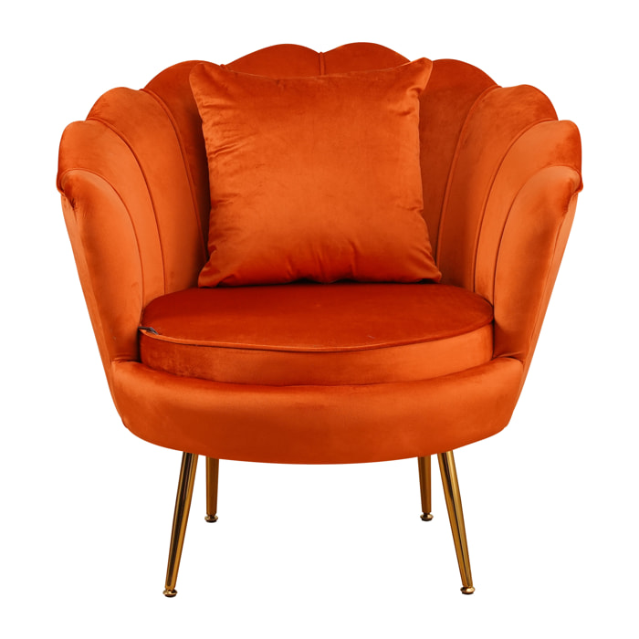 Elegante poltrona, frida, velluto, ruggine, Gambe oro, con cuscino