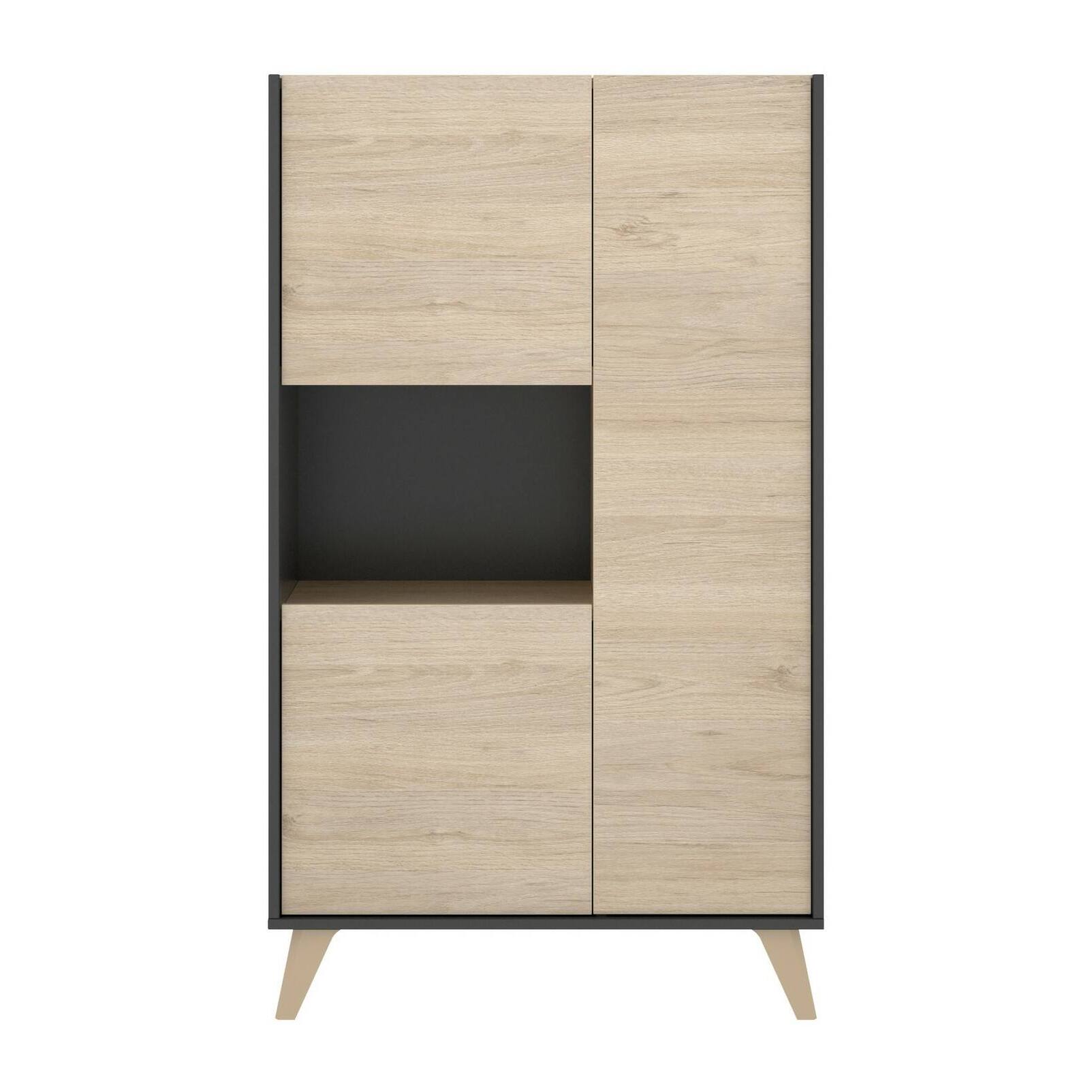 Credenza Boario, Buffet alto da soggiorno, Madia moderna da salotto a 3 ante, 81x43h135 cm, Rovere e Antracite