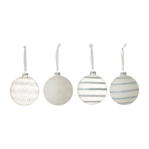J-Line Boite De 4 Boules De Noel Zigzag Transparente/Opaque Blanc/Bleu Large Assortiment De 2