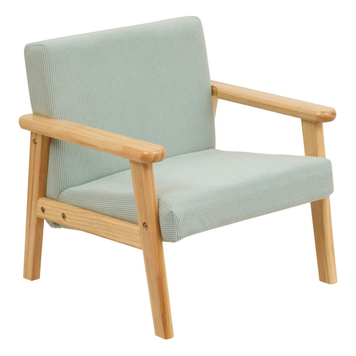 Fauteuil enfant Basile vert céladon en velours côtelé