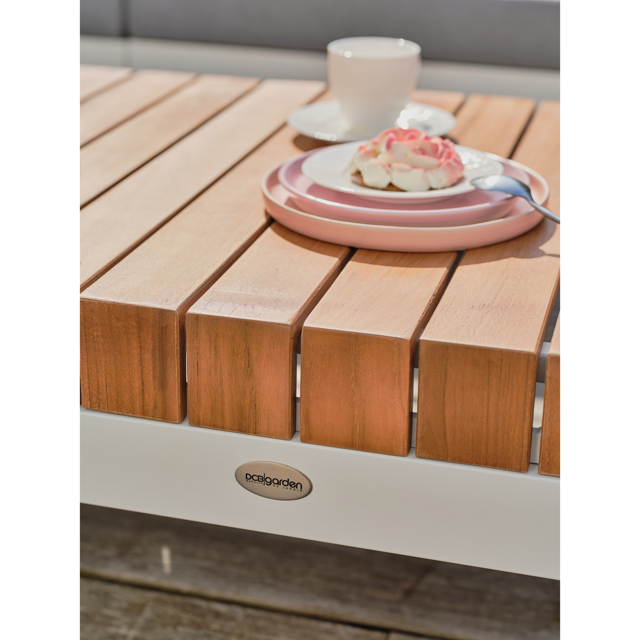 VALENCIA - Salon de jardin d'angle 6 places en teck et aluminium