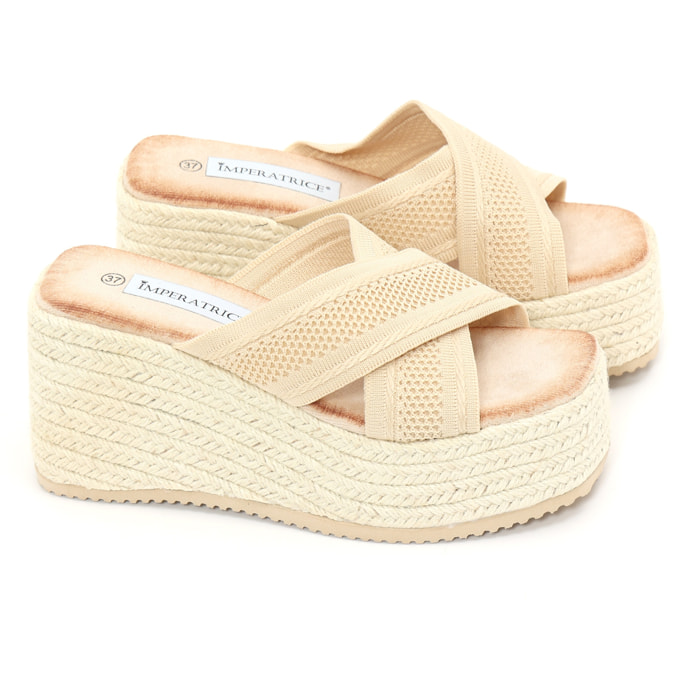 Sandali con zeppa e fasce in tessuto