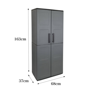 Armadio portascope da esterno o interno, Mobile a 2 ante e 3 ripiani regolabili in polipropilene, 100% Made in Italy, cm 68x37h163, colore Grigio