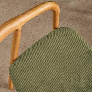 Fauteuil vintage bois d'hévéa et velours côtelé (lot de 2) SARA