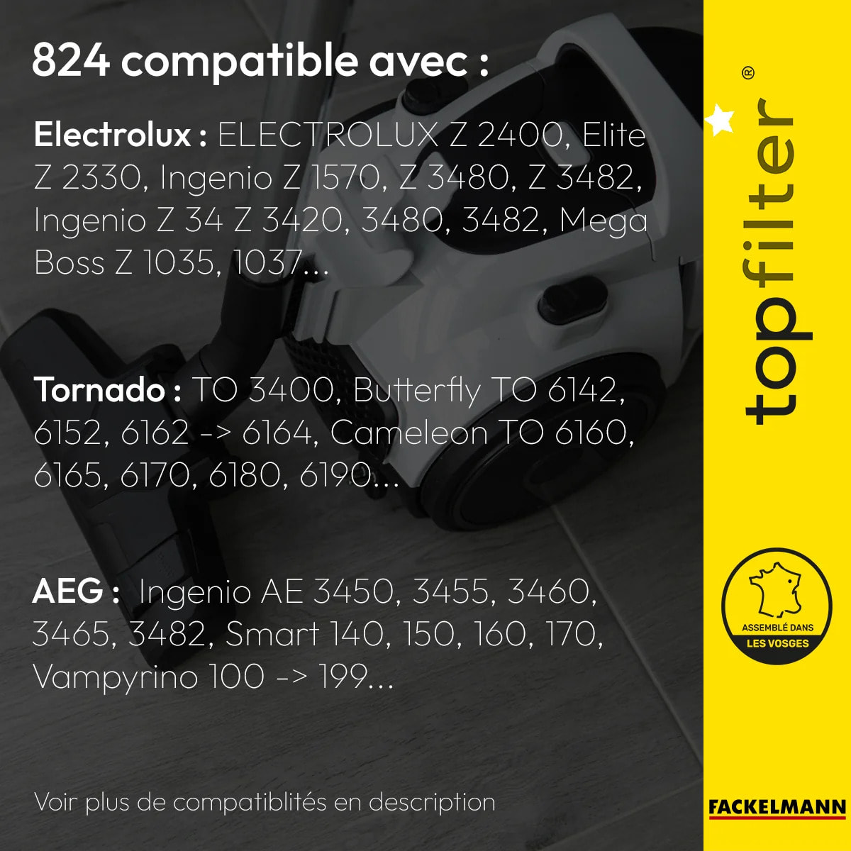 Lot de 4 sacs aspirateur pour Electrolux et Tornado TopFilter Premium