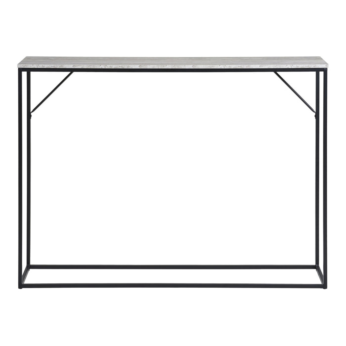 Consolle Vita effetto travertino con ripiano e telaio in metallo nero 110x26x80 cm