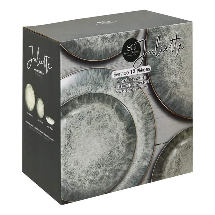 Service de table Juliette 12 pièce(s) vert L26,5xp2,4xH26,5cm