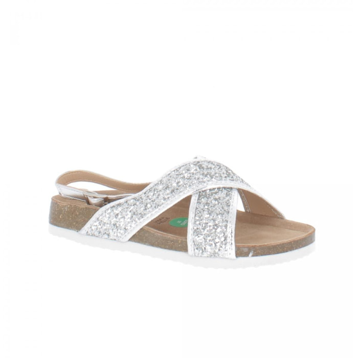 Superga Sandalo Soft Footbed 2 Fasce Incrociate Silver Metalic + Glitter S11S862