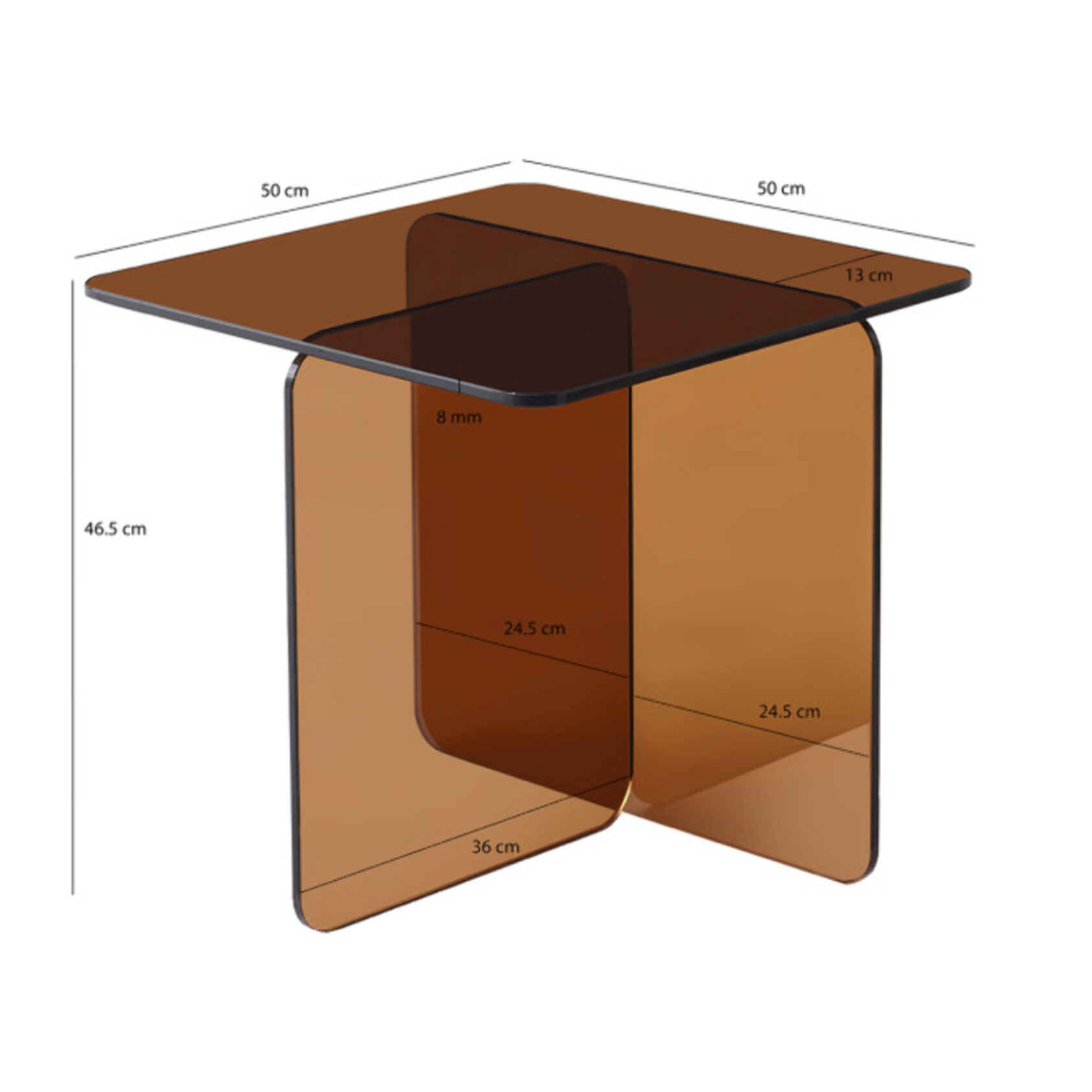 Table basse carrée en verre trempé fumé orangé - BENT