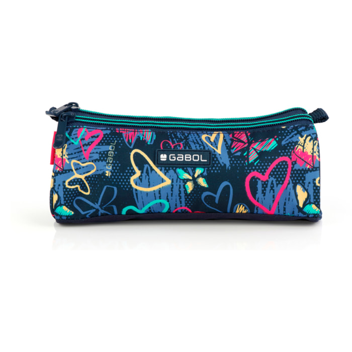 Estuche triple Gabol TIZAS con corazones y resistente al agua