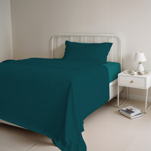COMPLETO LETTO NATURAL COLOUR MADE IN ITALY COTONE-PETROLIO/BOTTIGLIA SINGOLO