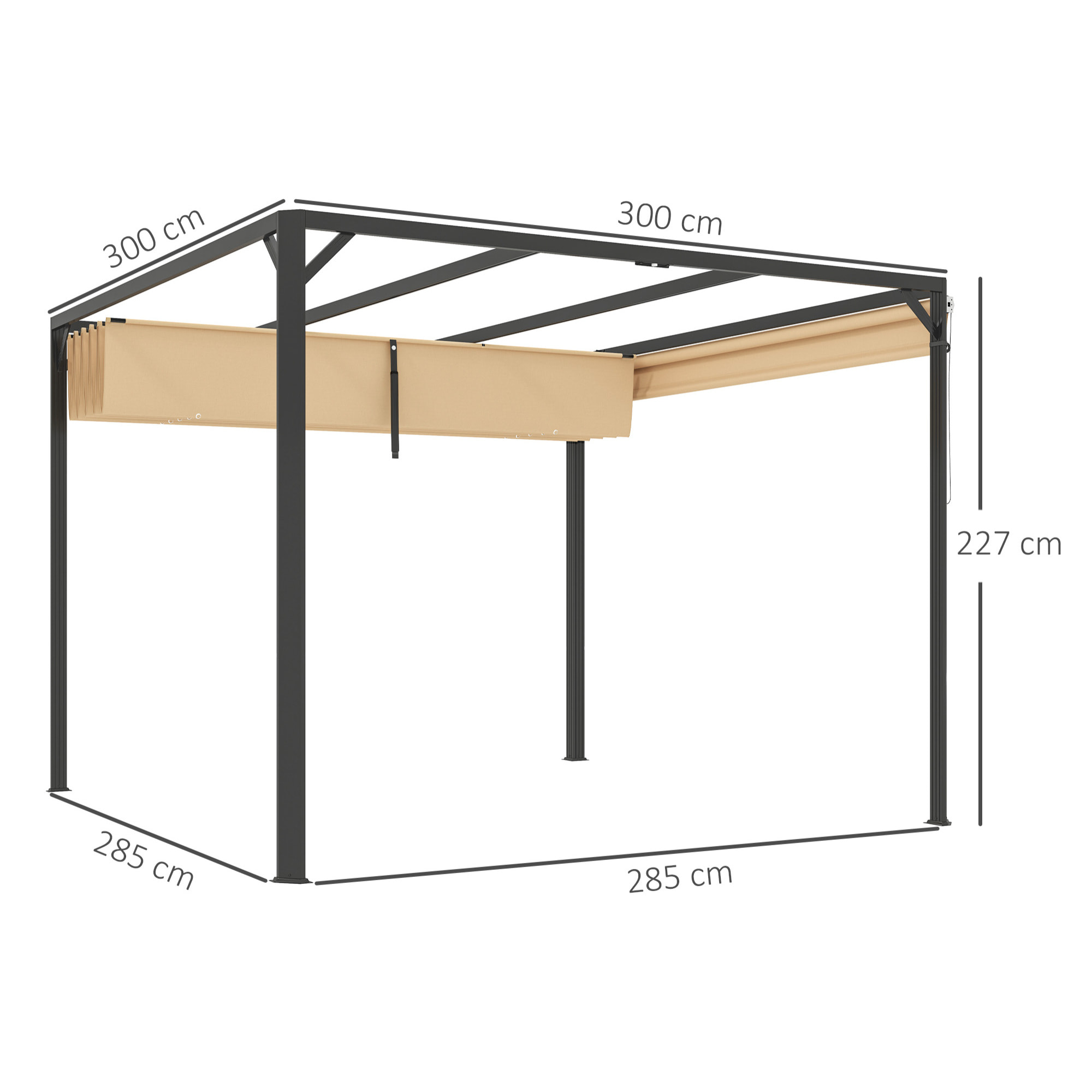 Pérgola de Aluminio con Techo Retráctil Pérgola 3x3 m Cenador con Cortina Enrollable Protección UV30+ Pabellón para Jardín Patio Terraza Exterior Caqui