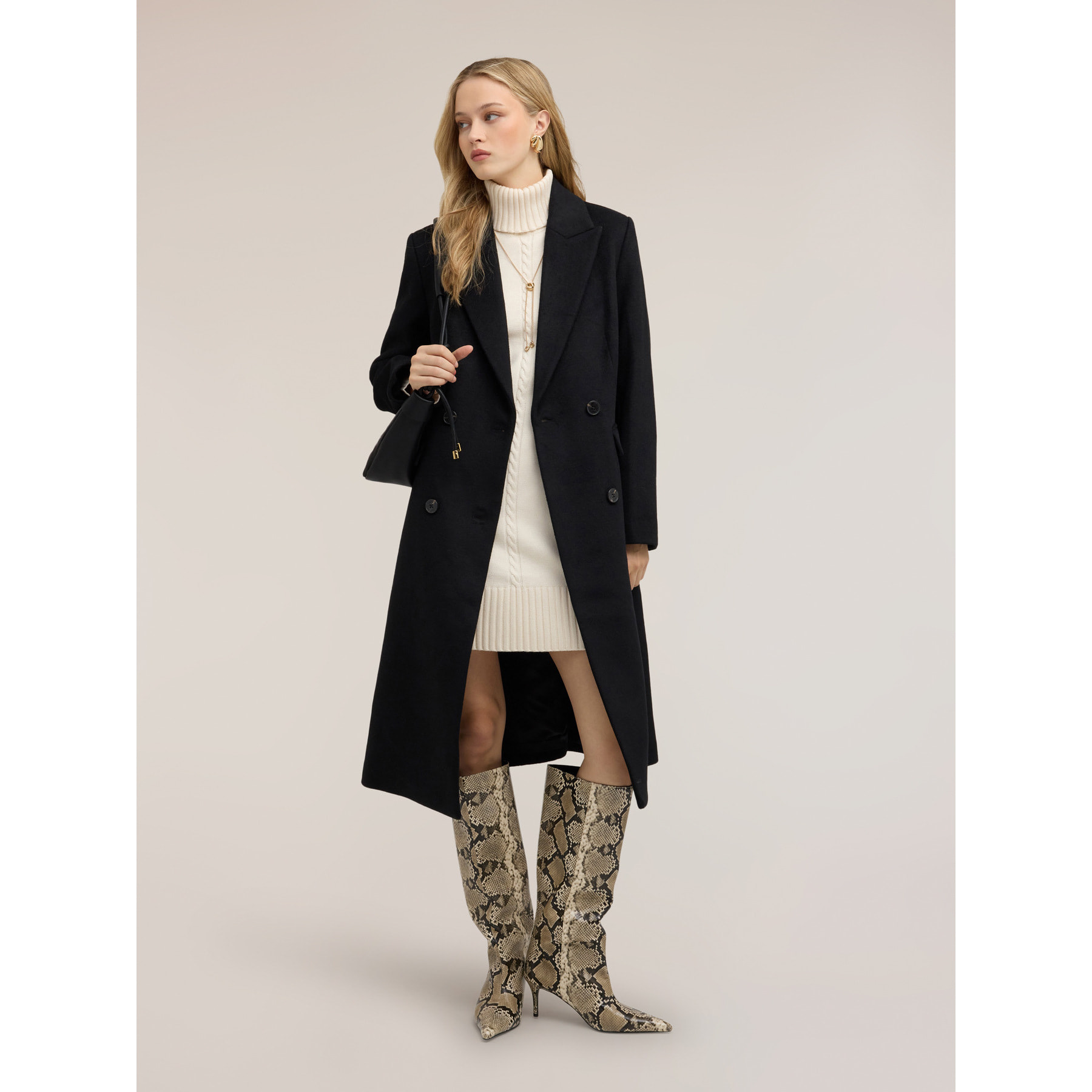Motivi - Cappotto doppiopetto in drap misto lana - Nero