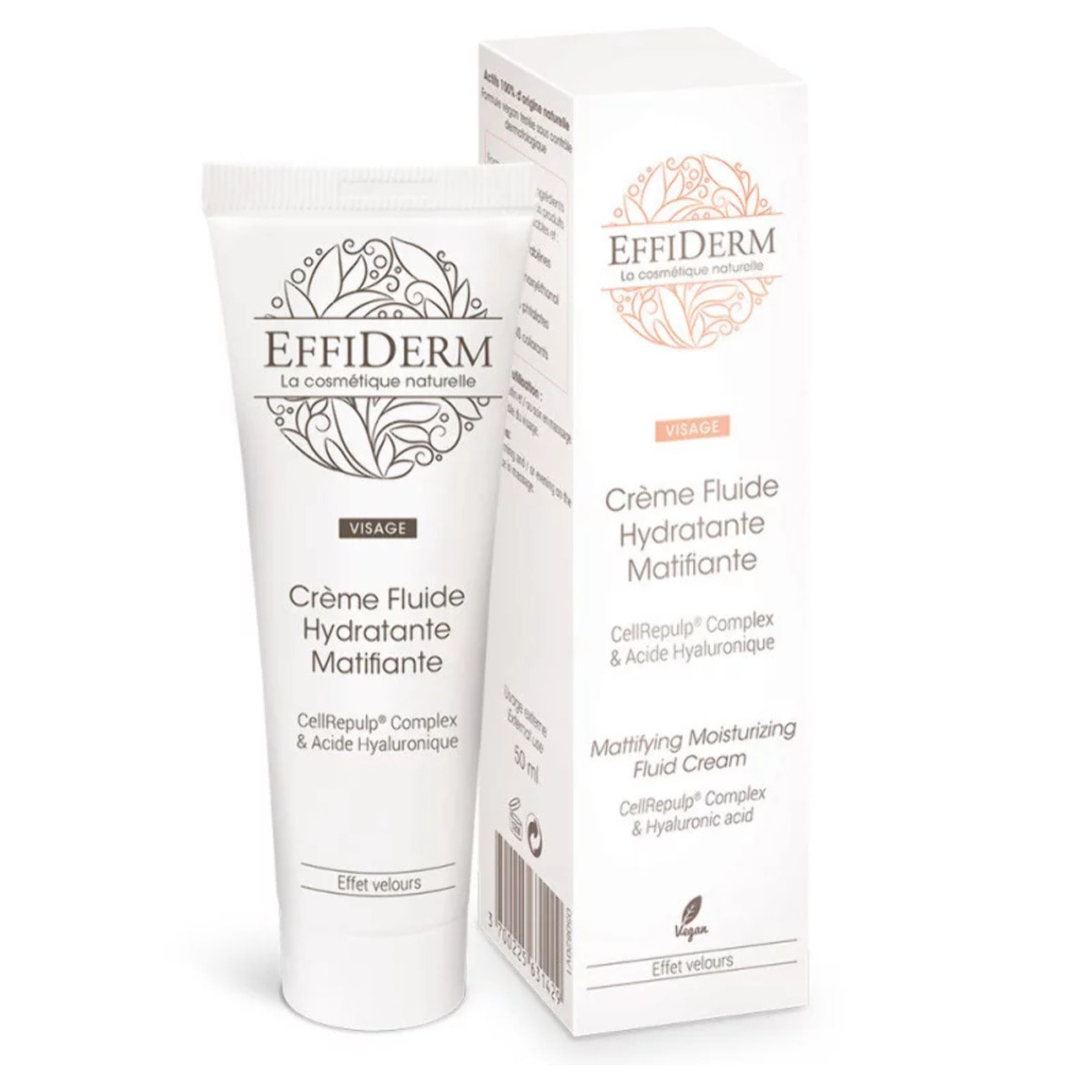 EFFIDERM - Crème Fluide Hydratante Matifiante - Crème Hydratante Visage - Effet Matifiant - Tous Types de Peaux - 50ml