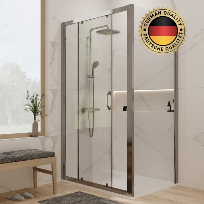 Pack : Porte coulissante 120cm + Paroi latérale 90cm + Receveur 120x90cm Blanc (Huppe2-12090WH)