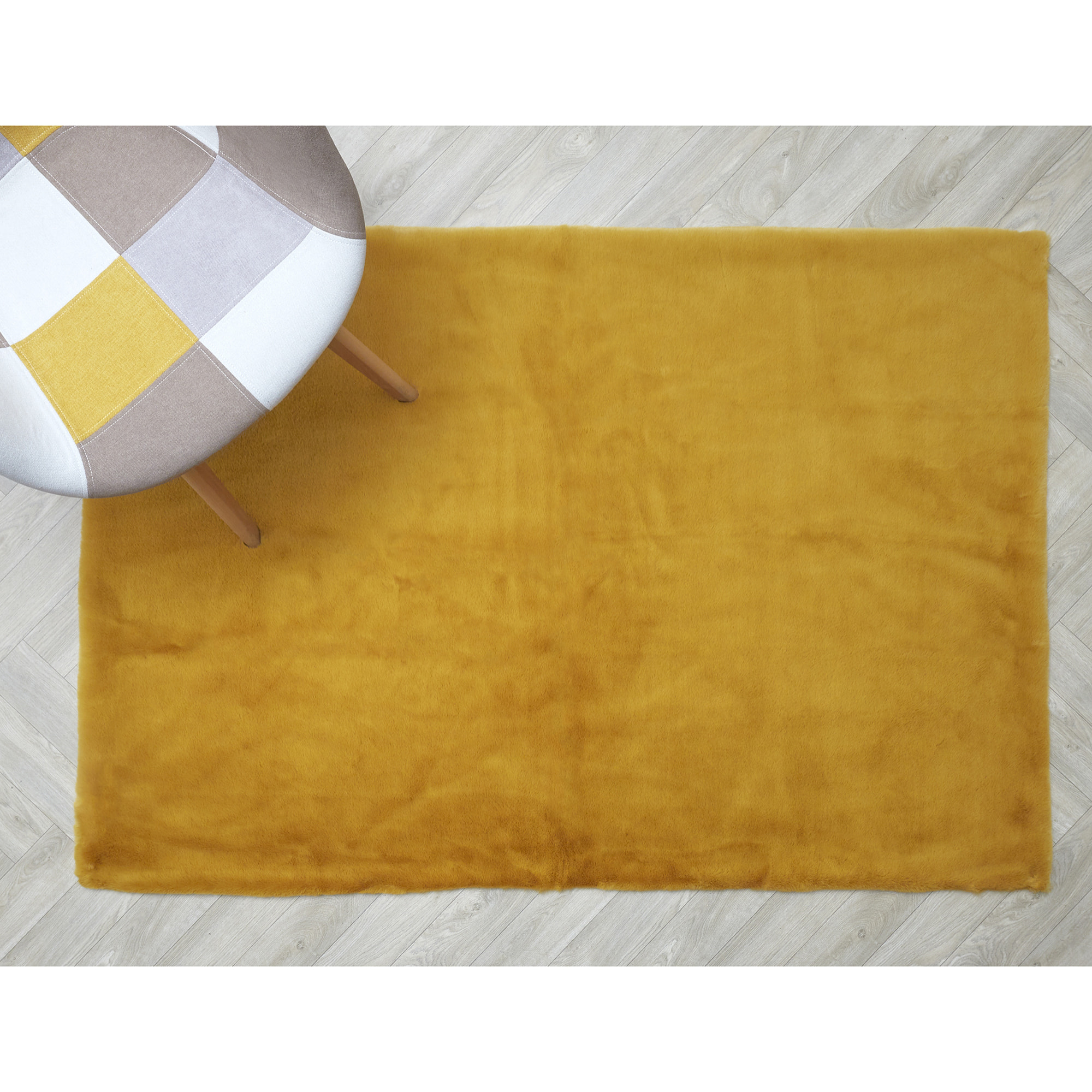 Tapis Imitation Fourrure Fin Moutarde 120x170cm