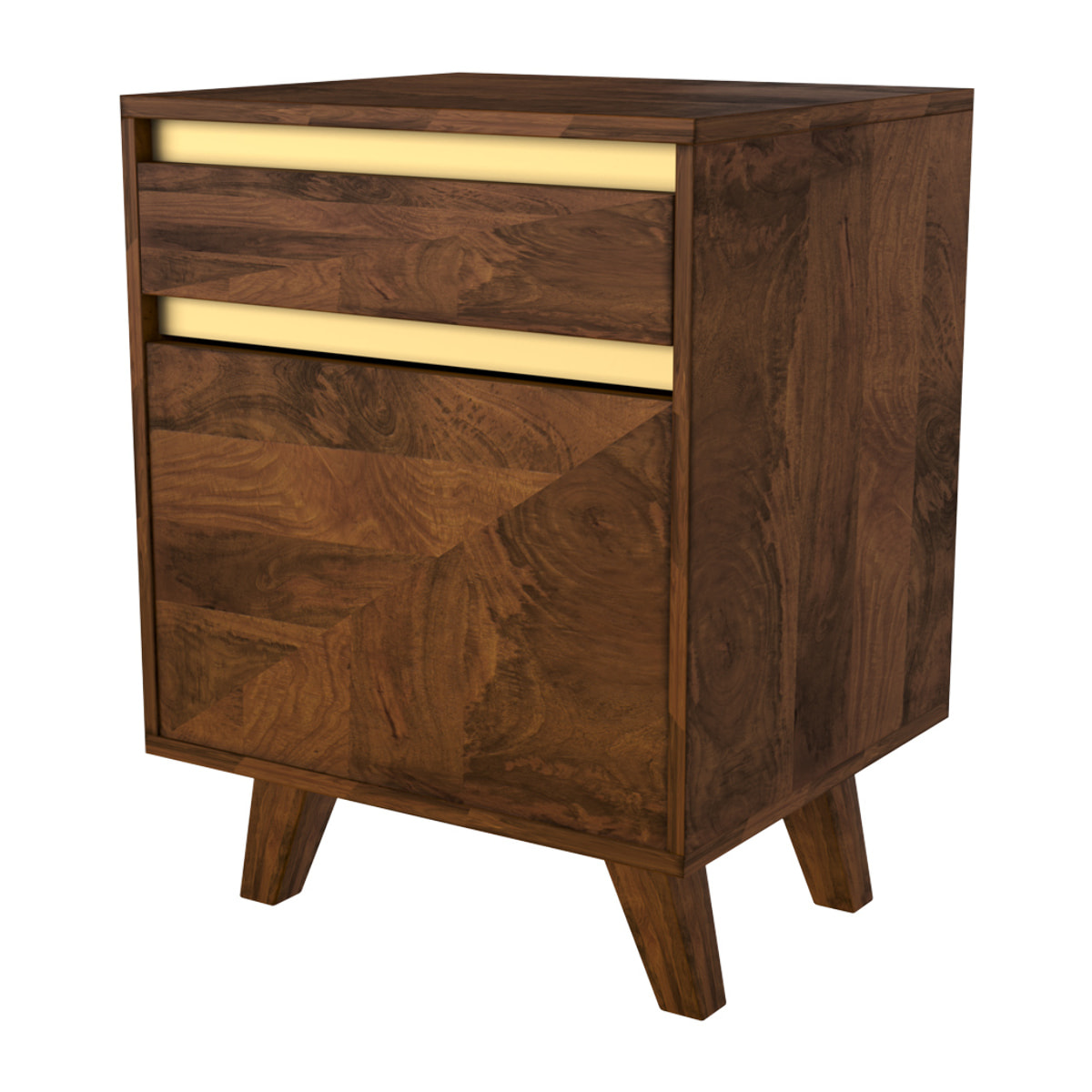 Table de chevet en bois détails dorés, 1 tiroir et 1 porte - Tripoli