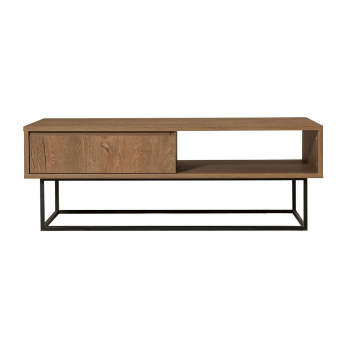 Tavolino da salotto Bard, Tavolo basso da caffè, Portariviste per divano, Ripiano da soggiorno, 120x60h43 cm, Noce e Nero