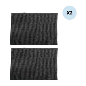 Lot de 2 Tapis de bain Microfibre CHENILLE 50x80cm Gris Foncé MSV