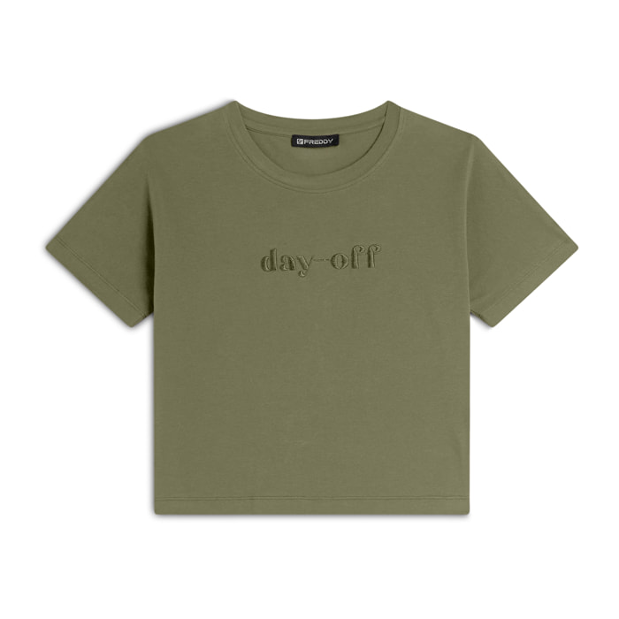 T-shirt Cropped girocollo fit comfort con ricamo