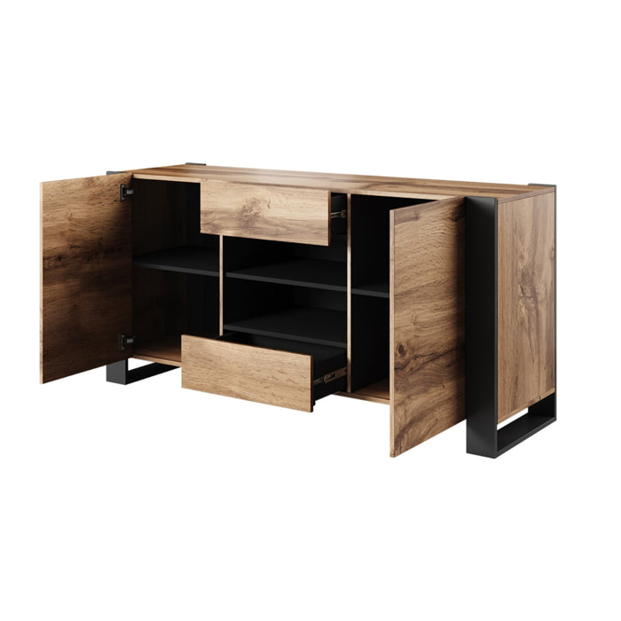 Willow - buffet bas - effet bois et gris - 2 portes, 2 tiroirs et 2 niches - 164 cm - Bois / Gris