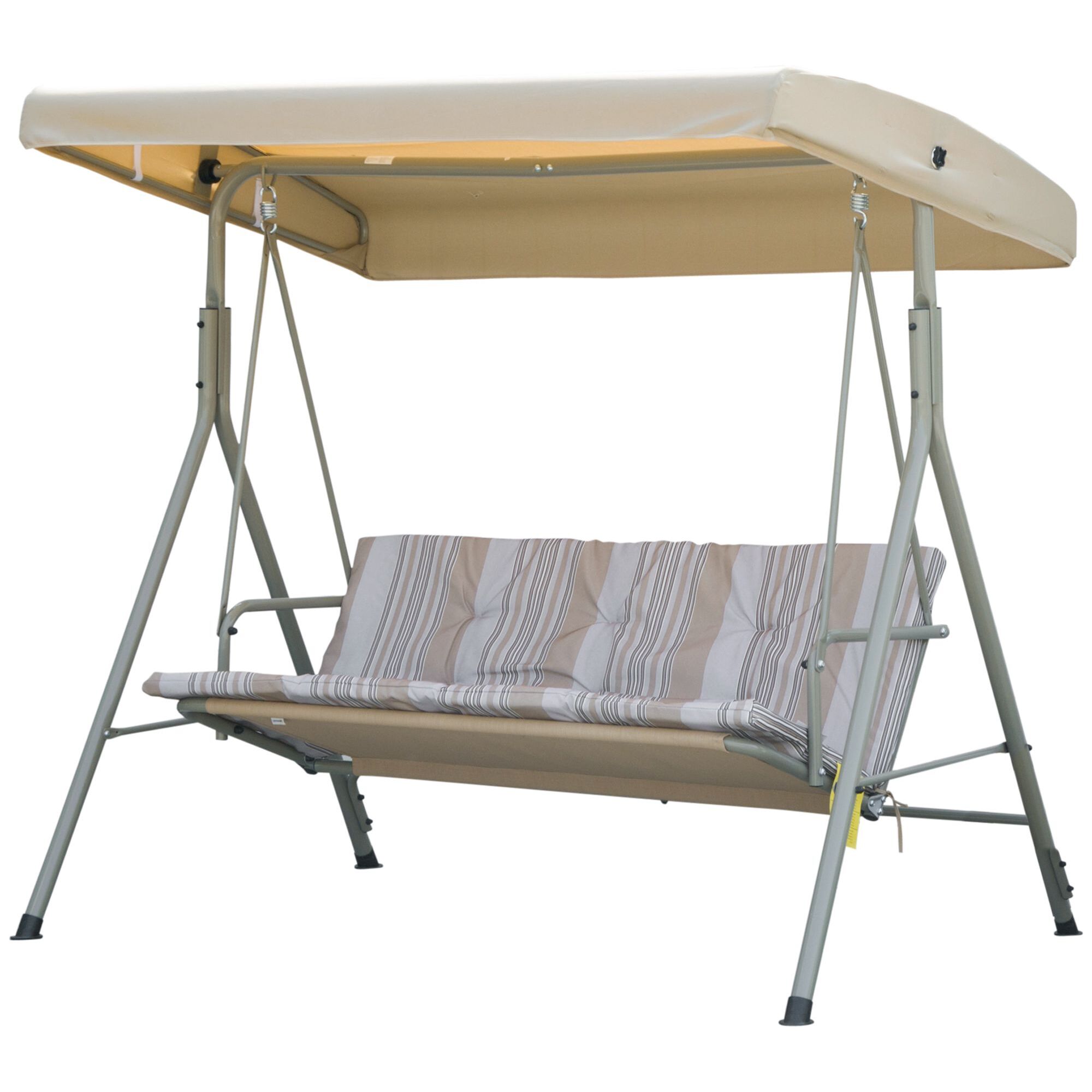 Balancelle de Jardin 3 Places Grand Confort Toit Inclinaison réglable épais Coussins Amovibles Polyester Acier époxy marron clair