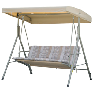 Balancelle de Jardin 3 Places Grand Confort Toit Inclinaison réglable épais Coussins Amovibles Polyester Acier époxy marron clair