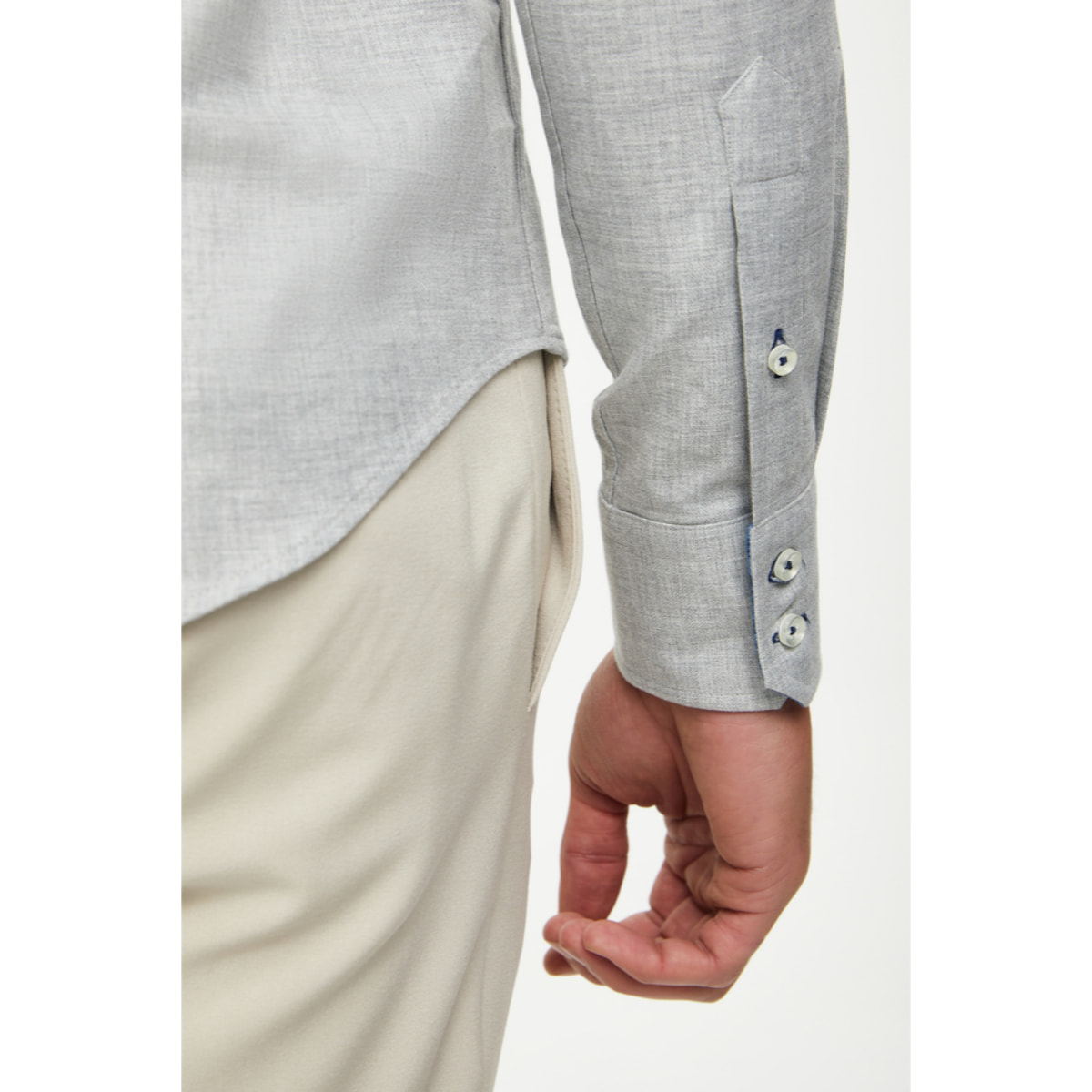 Camicia Uomo 2bottoni Button Down Doppio Collo Slim Flanella Unita Grigio