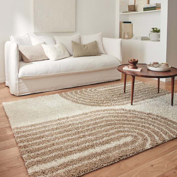 OLYMPE - Tapis shagy à poils long à motif demi-arc - Beige