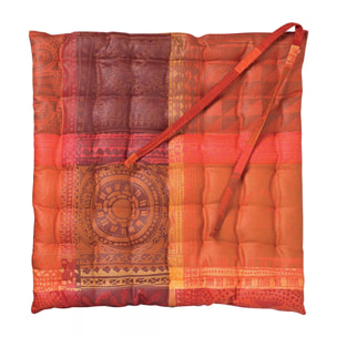 Galette de chaise pur coton enduit motif jacquard Mille wax ketchup