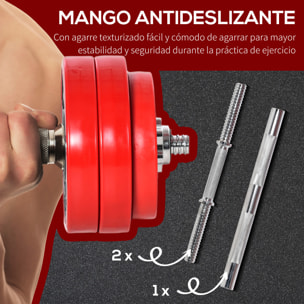 Juego de Mancuernas 30 kg Ajustables 2 en 1 con Barras Biela Ajustable Gimnasio