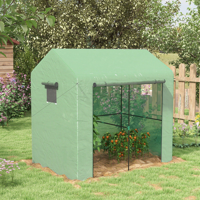 Serre de jardin 2,8 m² porte zippée 2 fenêtres acier PE vert