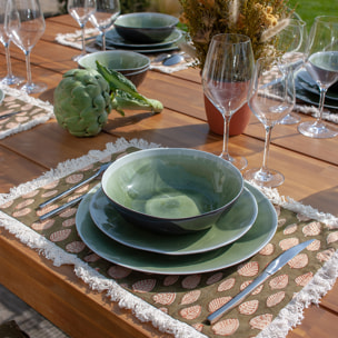 Lot de 4 sets de table en coton vert kaki avec franges RIMINI